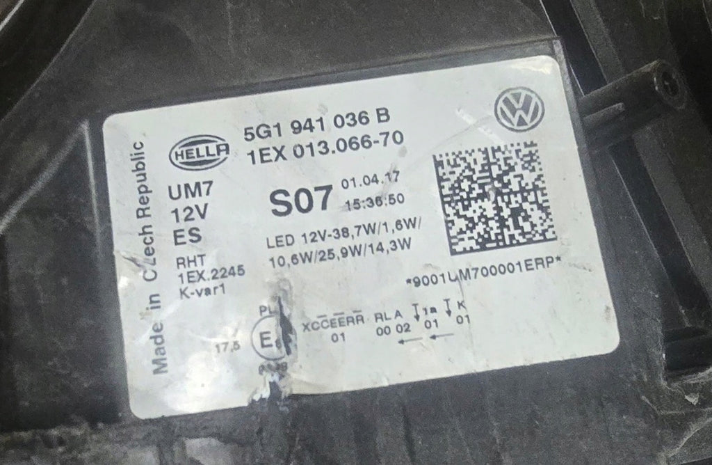 Frontscheinwerfer VW Golf VII 5g1 5G1941036B 1EX013 066-70 LED Rechts Headlight SCH8030880176ym