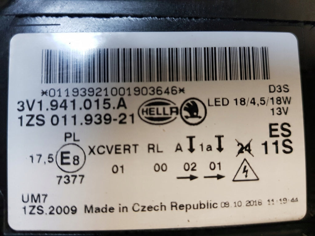 Frontscheinwerfer Skoda Superb III 3V1941015A 1ZS01193921 Xenon Links Headlight