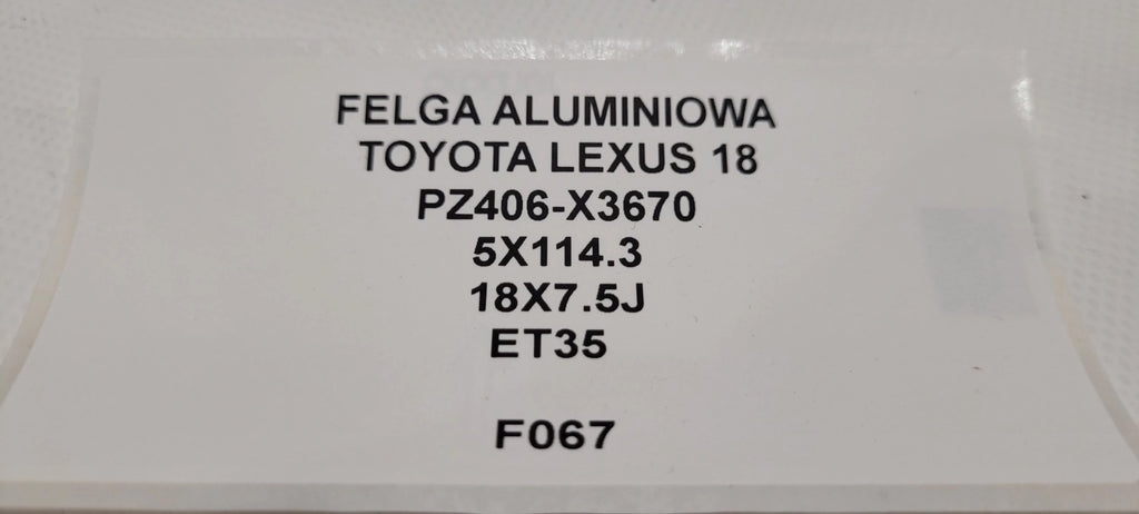 1x Alufelge 18 Zoll 7.5" 5x114.3 35ET PZ406-X3670 Lexus Rim Wheel FEL7119736044mi