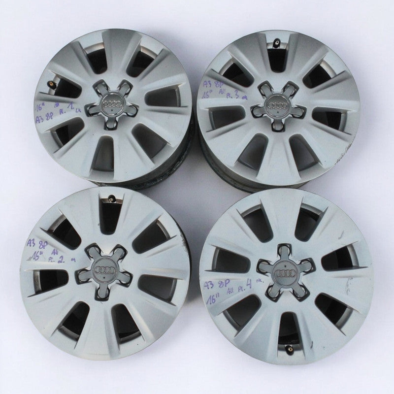 4x Alufelge 16 Zoll 6.5" 5x112 50ET Silber 8P0601025BJ Audi A4 B7 Rim Wheel