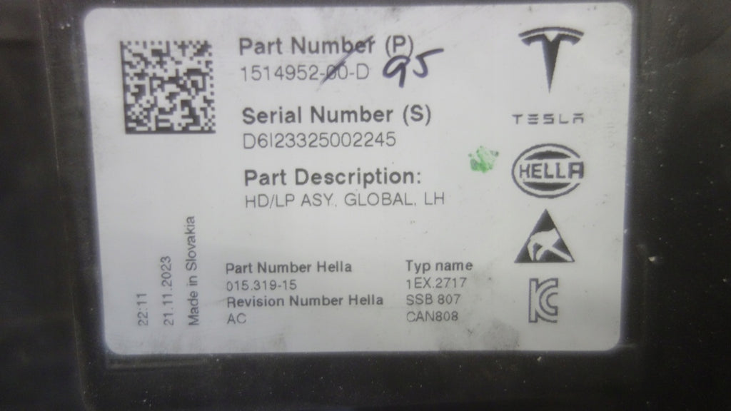 Frontscheinwerfer Tesla Model Y 1514952-00-D LED Links Scheinwerfer Headlight