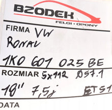 Laden Sie das Bild in den Galerie-Viewer, 4x Alufelge 18 Zoll 7.5" 5x112 51ET 1K0601025 Audi Mg Golf V Rim Wheel FEL3277658403td