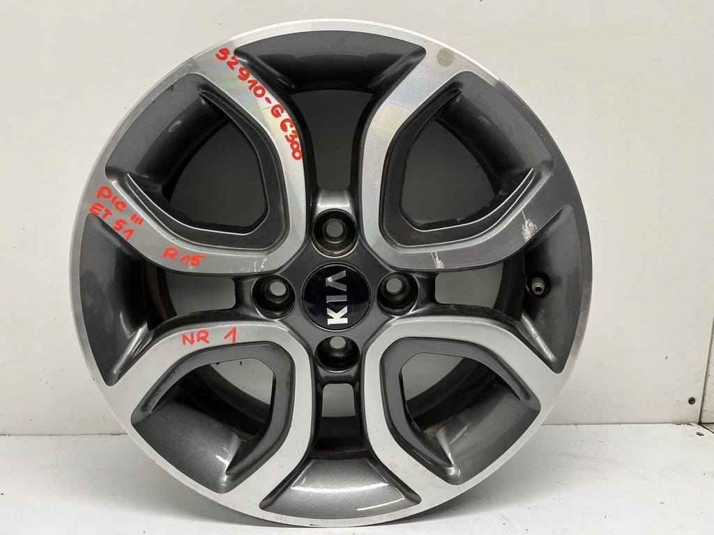 1x Alufelge 15 Zoll 6.0" 4x100 51ET Glanz Graphit 52910-G6300 Kia Picanto