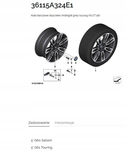 1x Alufelge 19 Zoll 10.0" 5x112 46ET 5A324E1 BMW 5 Rim Wheel FEL8090319714bl