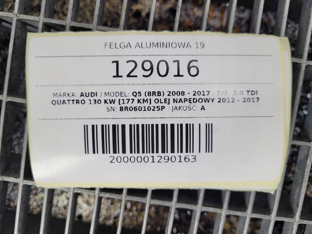 1x Alufelge 19 Zoll 8.0" 5x112 27ET Glanz Silber 8R0601025P Audi Q5 8rb FEL9519111910sx