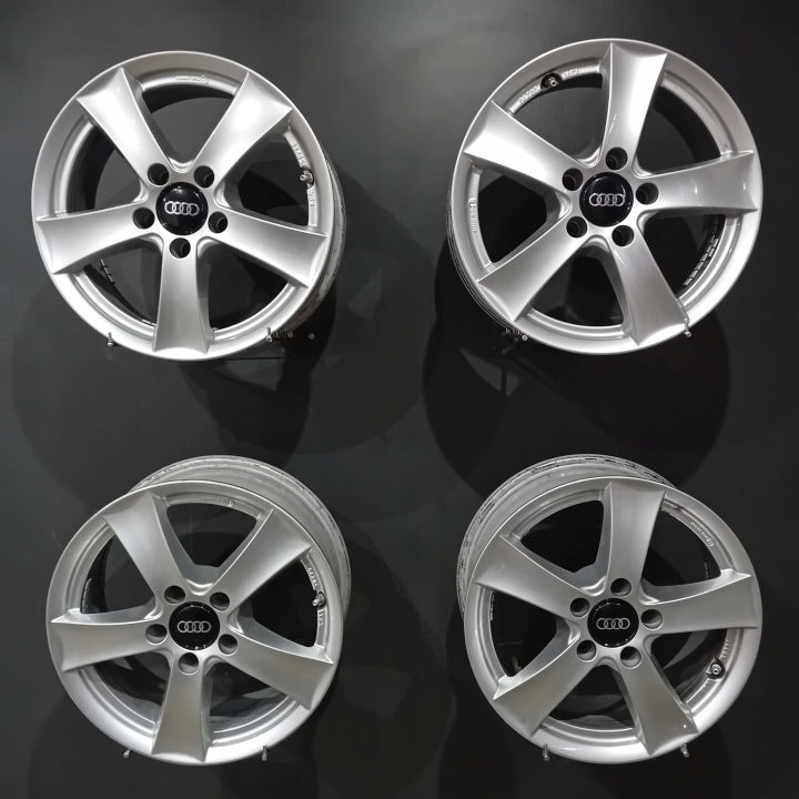 4x Alufelge 16 Zoll 6.5" 5x112 38ET Glanz Silber Audi Rim Wheel FEL8313133321gr