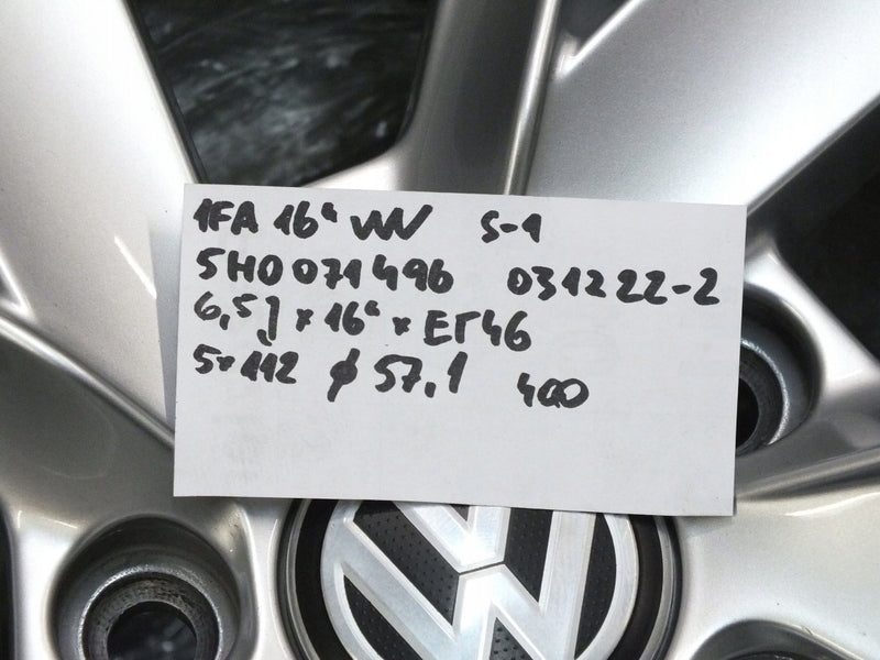 1x Alufelge 16 Zoll 6.5" 5x112 46ET Glanz Silber 5H0071496 VW Rim Wheel FEL3350100073ds