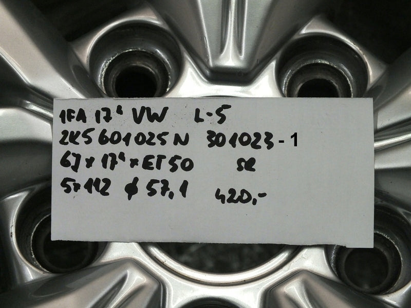 1x Alufelge 17 Zoll 6.0" 5x112 50ET Glanz Silber 2K5601025N VW Caddy Rim Wheel FEL5303577649yr