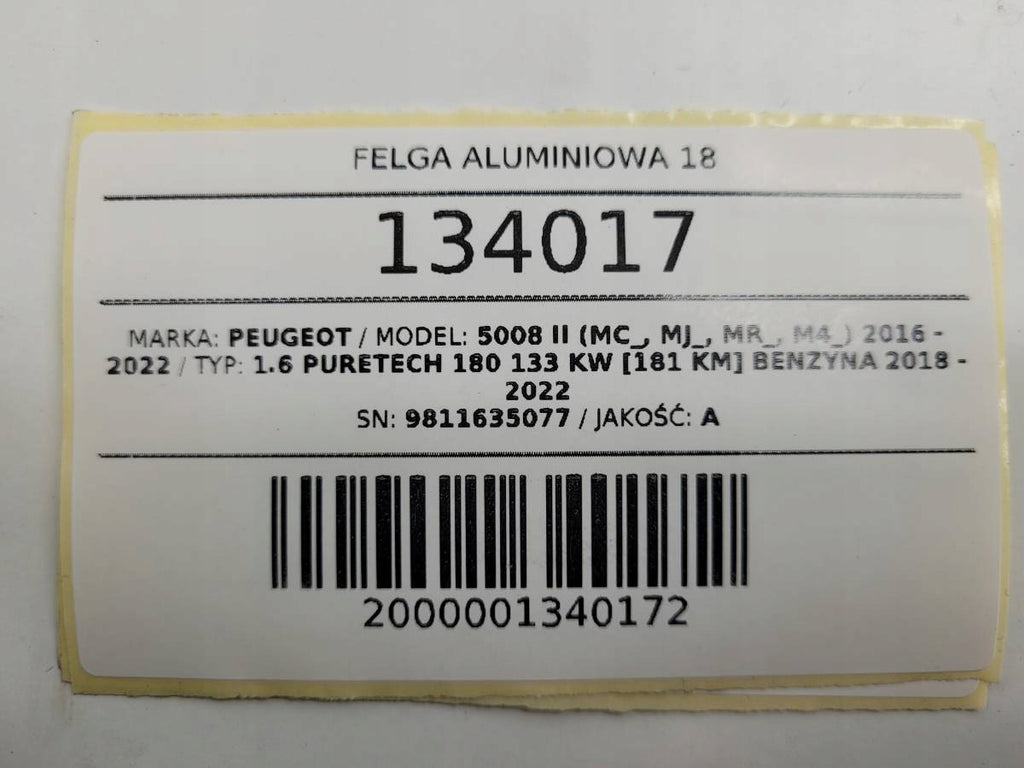 1x Alufelge 18 Zoll 7.5" 5x108 49ET Glanz Schwarz 9811635077 Peugeot 5008 Ii FEL8909627896wy