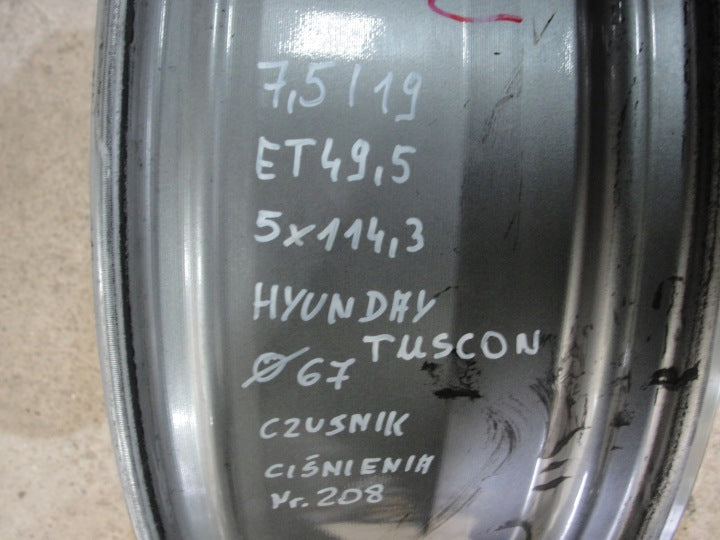1x Alufelge 19 Zoll 7.5" 5x114.3 529102W410 Hyundai Santa I Tucson Fe Rim Wheel FEL1451382837aa