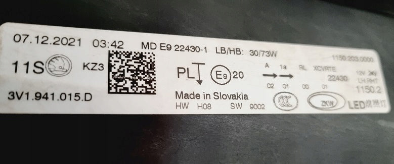 Frontscheinwerfer Skoda Superb III 3V1941015D Full LED Links Headlight