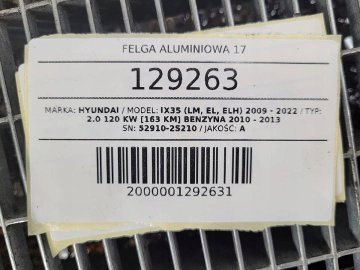 1x Alufelge 17 Zoll 6.5" 5x114.3 48ET Glanz Silber 52910-2S210 Hyundai Ix35 FEL9444962824ox