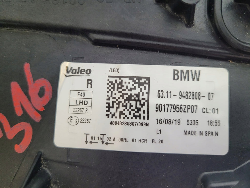 Frontscheinwerfer BMW 1 F40 9482808-07 Full LED Rechts Scheinwerfer Headlight SCH9042305546jv