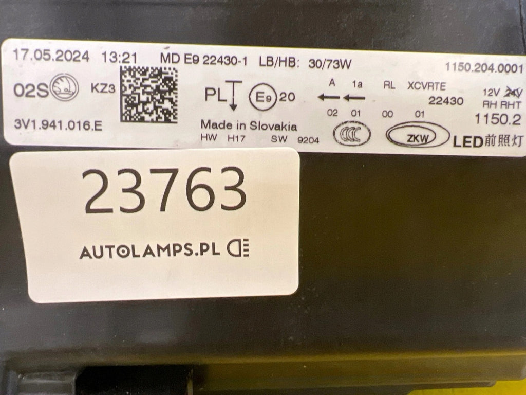 Frontscheinwerfer Skoda Superb III 3V1941016E LED Rechts Scheinwerfer Headlight