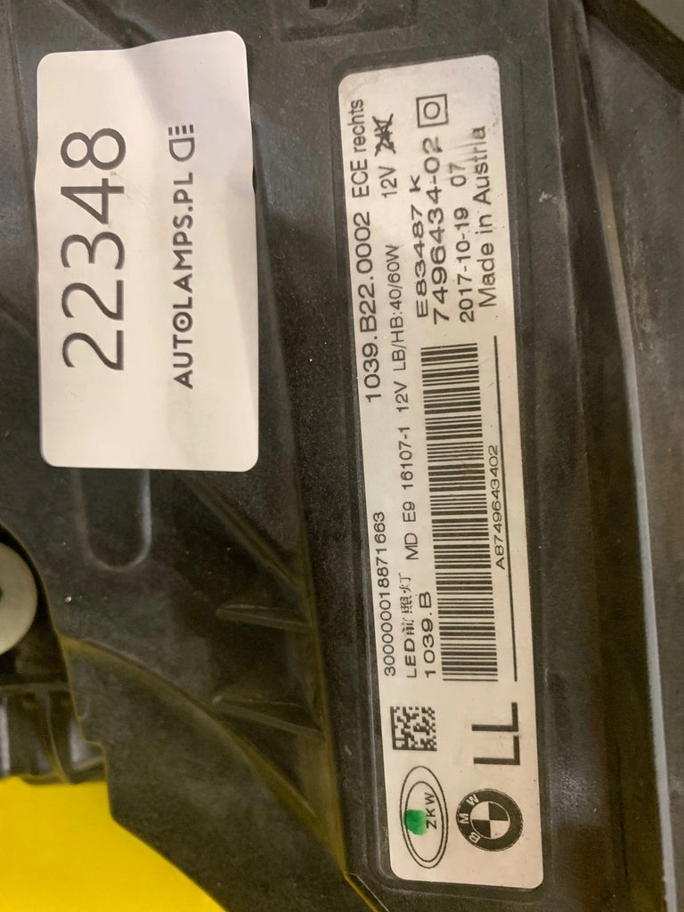 Frontscheinwerfer BMW 6 G32 7496434-02 LED Rechts Scheinwerfer Headlight