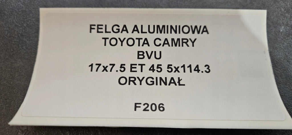 1x Alufelge 17 Zoll 7.5" 5x114.3 45ET Toyota Camry Rim Wheel