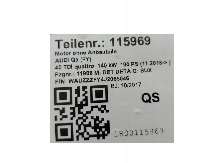 Motor Audi Q5 DETA 2.0 TDI 190PS 140kW 64TKm Diesel Engine Unkomplett