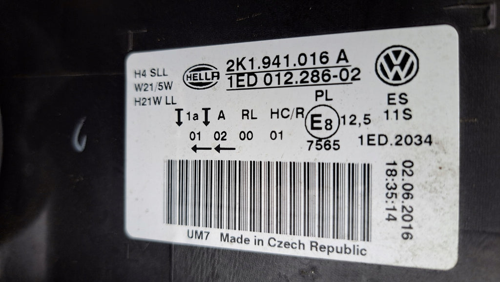 Frontscheinwerfer VW Caddy 2K1941016A Rechts Scheinwerfer Headlight