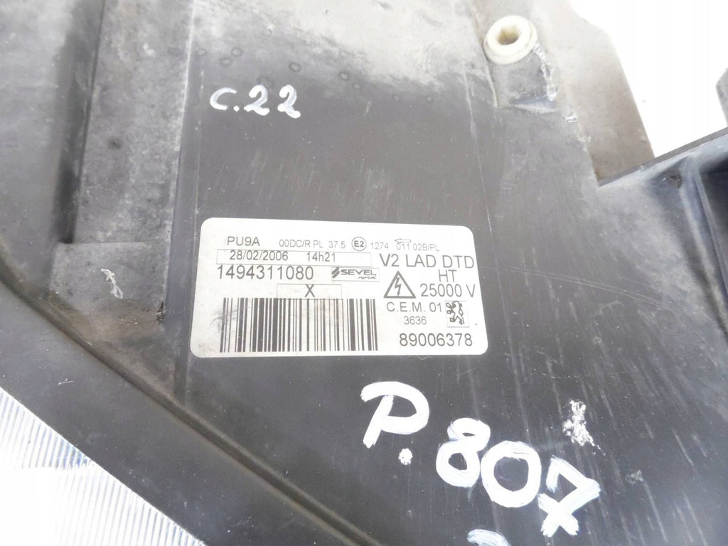 Frontscheinwerfer Peugeot 807 89006378 Xenon Rechts Scheinwerfer Headlight SCH8509681140ve