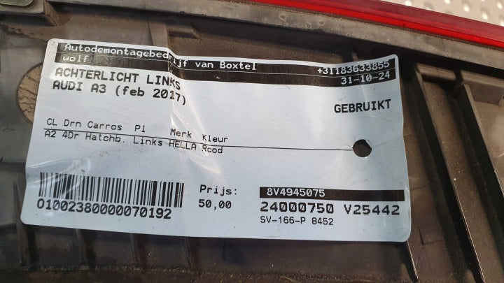 Rückleuchte Audi A3 Sportback 8V4945075 Links Rearlight RUK6838546295bi