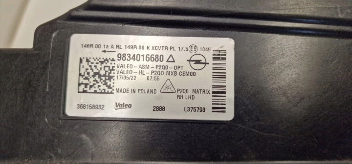 Frontscheinwerfer Opel Mokka 9834016680 Full LED Rechts Scheinwerfer Headlight SCH1168724699ag