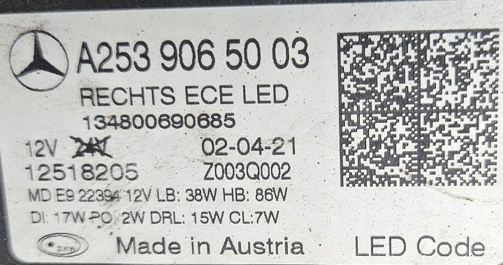 Frontscheinwerfer Mercedes-Benz Glc A2539065003 LED Rechts Headlight SCH1749711939pu