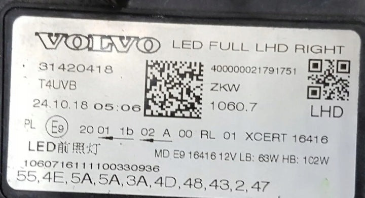 Frontscheinwerfer Volvo Xc60 31420418 LED Rechts Scheinwerfer Headlight SCH3208531484dm