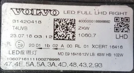 Frontscheinwerfer Volvo Xc60 31420418 LED Rechts Scheinwerfer Headlight SCH3208531484dm