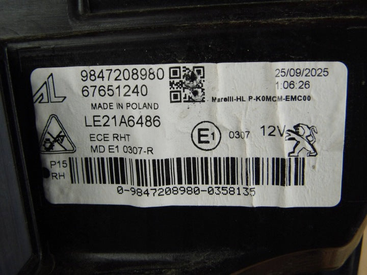 Frontscheinwerfer Peugeot Expert Traveller 9847208980 LED Rechts Headlight SCH3965153310ry