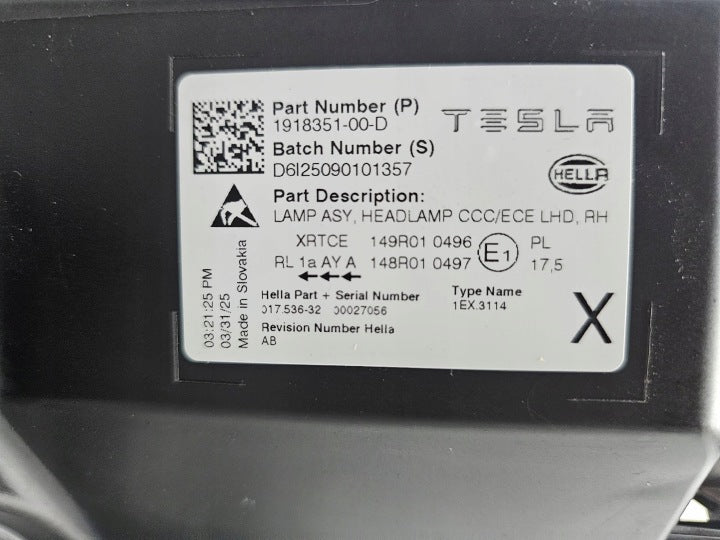 Frontscheinwerfer Tesla Model Y 1918351-00-D LED Rechts Scheinwerfer Headlight SCH6456047830vc