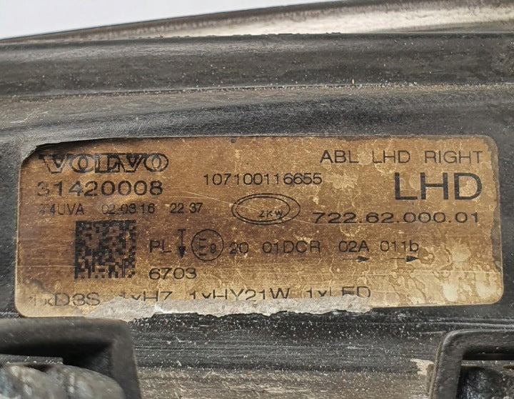 Frontscheinwerfer Volvo V40 31420008 Xenon Rechts Scheinwerfer Headlight SCH7546716677fz