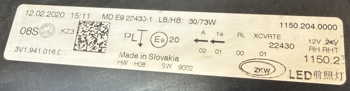 Frontscheinwerfer Skoda Superb III 3V1941016D LED Rechts Scheinwerfer Headlight SCH8951867085lm