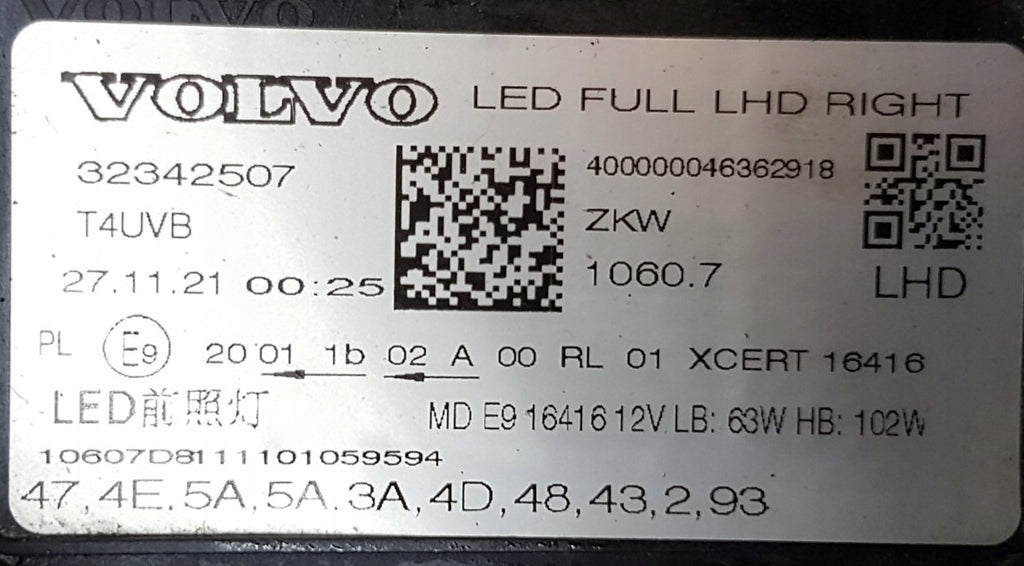 Frontscheinwerfer Volvo Xc60 32342507 LED Rechts Scheinwerfer Headlight SCH7087389201sc
