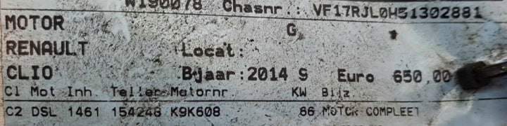 Motor Renault Clio I K9KB608 1.5 DCI 154TKm 2014 Diesel Engine Unkomplett MOT6744744022cy