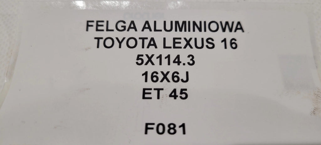 1x Alufelge 16 Zoll 6.0" 5x114.3 45ET Lexus Rim Wheel FEL5996996579es