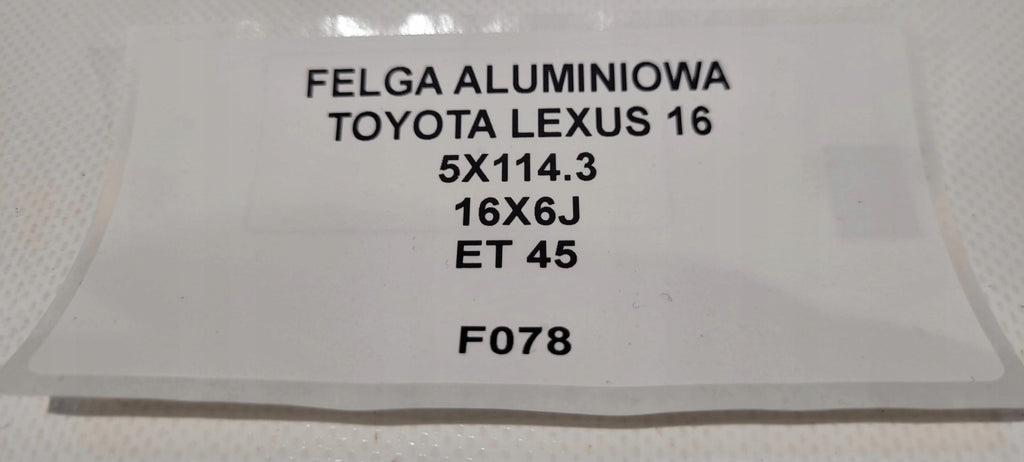 1x Alufelge 16 Zoll 6.0" 5x114.3 45ET Lexus Rim Wheel FEL8627829047yp