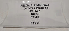 Load image into Gallery viewer, 1x Alufelge 16 Zoll 6.0" 5x114.3 45ET Lexus Rim Wheel FEL8627829047yp