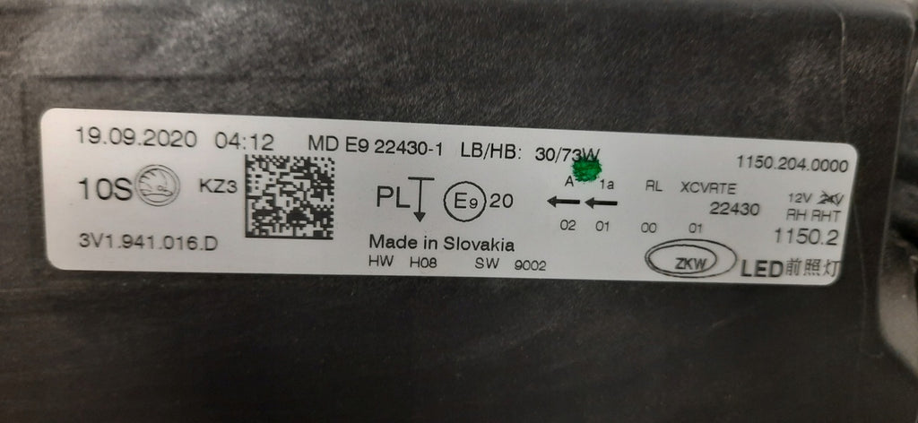 Frontscheinwerfer Skoda Superb III 3V1941016D LED Rechts Scheinwerfer Headlight