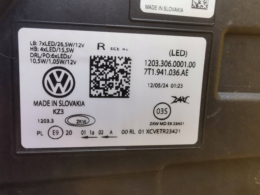 Frontscheinwerfer VW Transporter 7T1941036AE LED Rechts Scheinwerfer Headlight