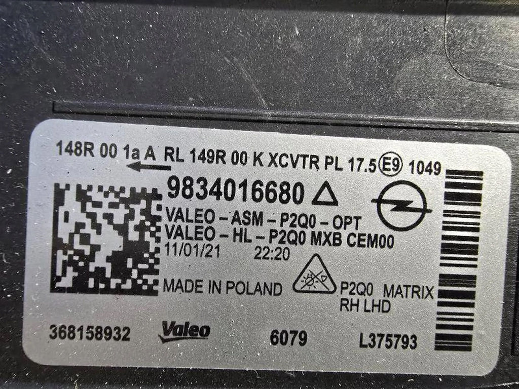 Frontscheinwerfer Opel Mokka 9834016680 Rechts Scheinwerfer Headlight