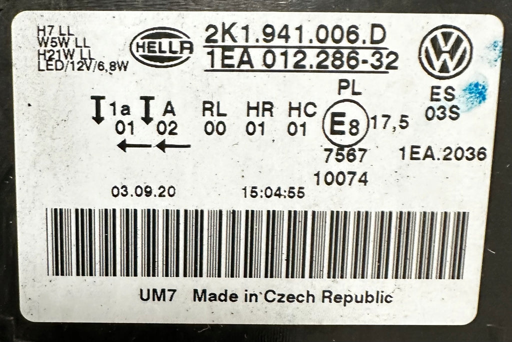 Frontscheinwerfer VW Caddy 2K1941006 Rechts Scheinwerfer Headlight SCH9450609599gq