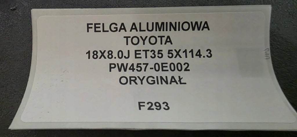 1x Alufelge 18 Zoll 8.0" 5x114.3 35ET Schwarz PW457-0E002 Toyota I X Rim Wheel FEL8770944220rv