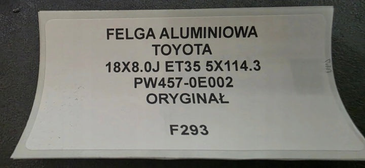 1x Alufelge 18 Zoll 8.0" 5x114.3 35ET Schwarz PW457-0E002 Toyota I X Rim Wheel FEL8770944220rv
