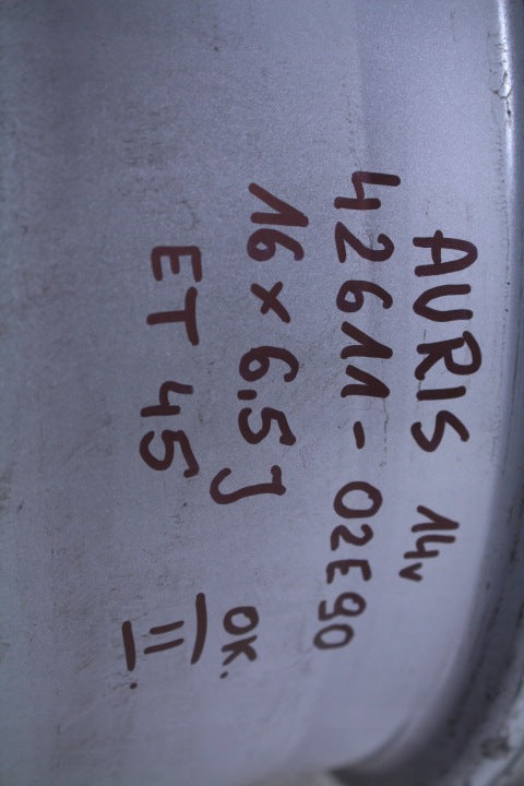 1x Alufelge 16 Zoll 6.5" 5x114.3 45ET Glanz Silber 42611-02E90 Toyota Auris FEL6926468599fm