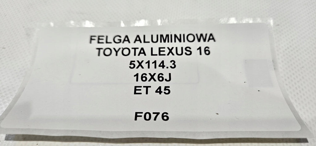 1x Alufelge 16 Zoll 6.0" 5x114.3 45ET Lexus Rim Wheel FEL3973897506sj