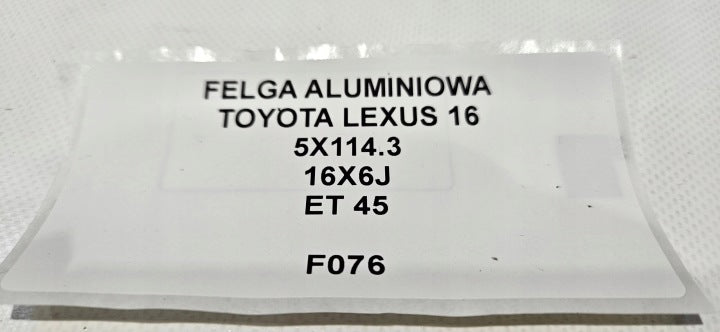 1x Alufelge 16 Zoll 6.0" 5x114.3 45ET Lexus Rim Wheel FEL3973897506sj