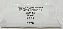 Laden Sie das Bild in den Galerie-Viewer, 1x Alufelge 16 Zoll 6.0" 5x114.3 45ET Lexus Rim Wheel FEL3973897506sj
