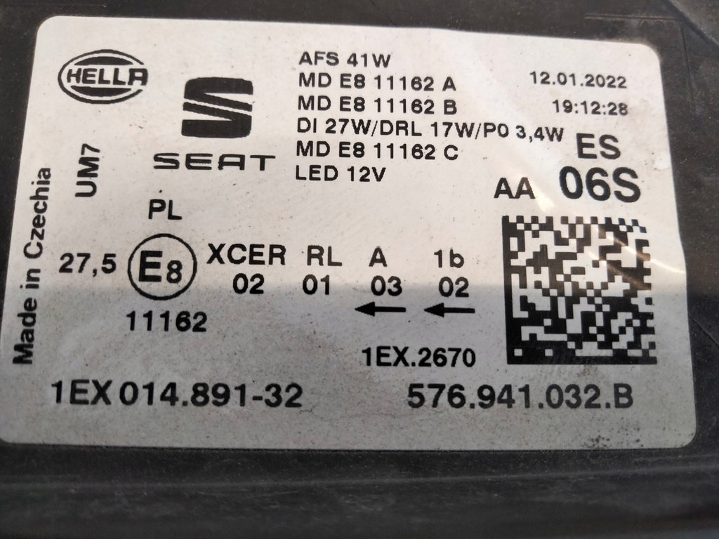 Frontscheinwerfer Seat Ateca 576941032B Full LED Rechts Scheinwerfer Headlight