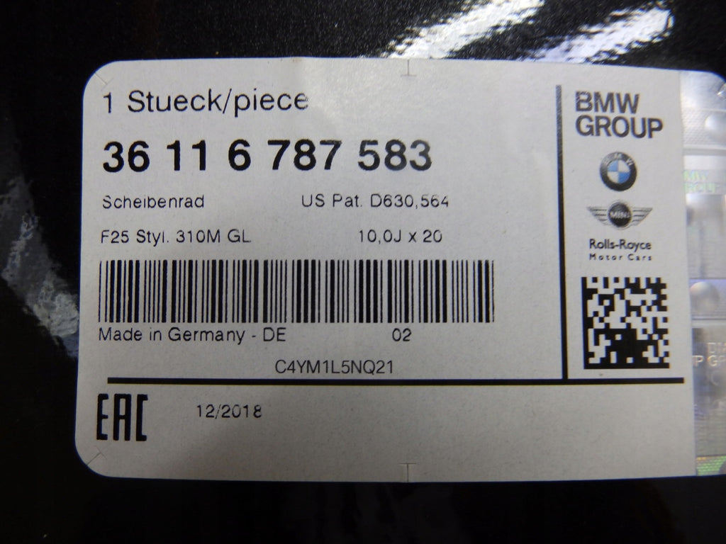 1x Alufelge 20 Zoll 10.0" 5x120 51ET Glanz Grau 6787583 BMW F26 F25 Rim Wheel FEL2491808731gi