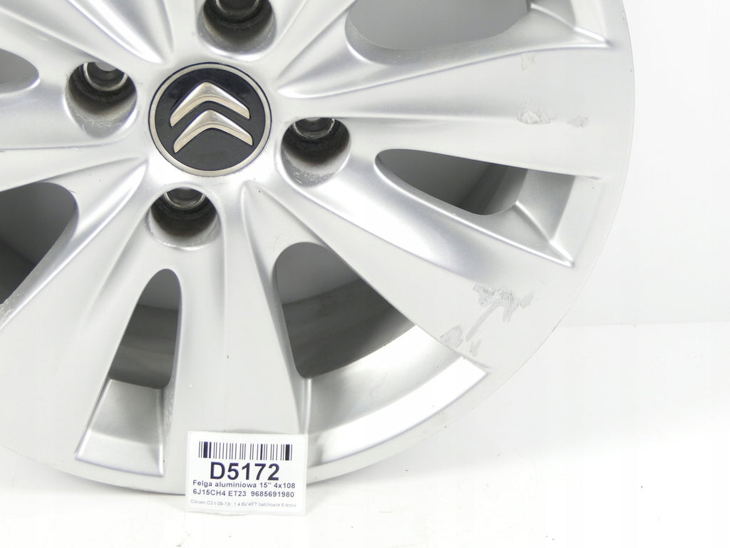 1x Alufelge 15 Zoll 6.0" 4x108 9685691980 Citroën C3 II Hatchback Rim Wheel FEL7708989771bm